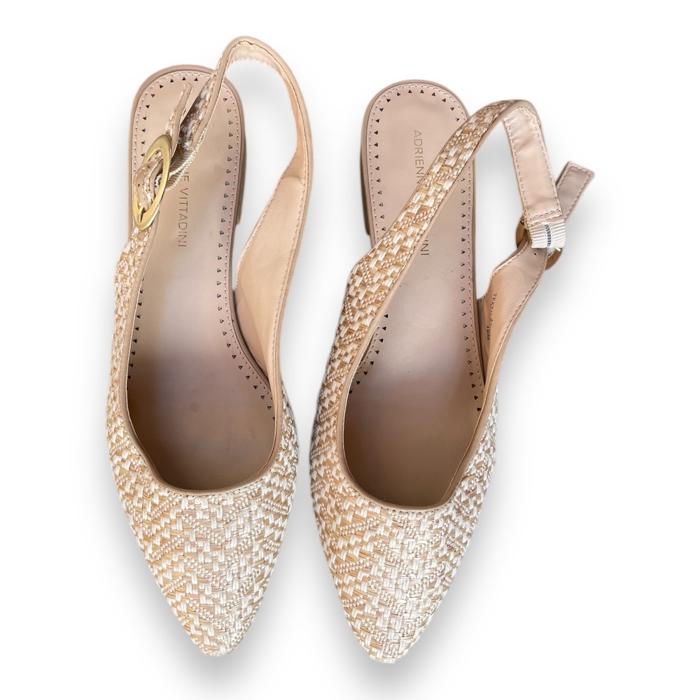 Adrienne Vittadini Papina Slingback Pumps Beige Woven Pointed Toe Women's Sz 10